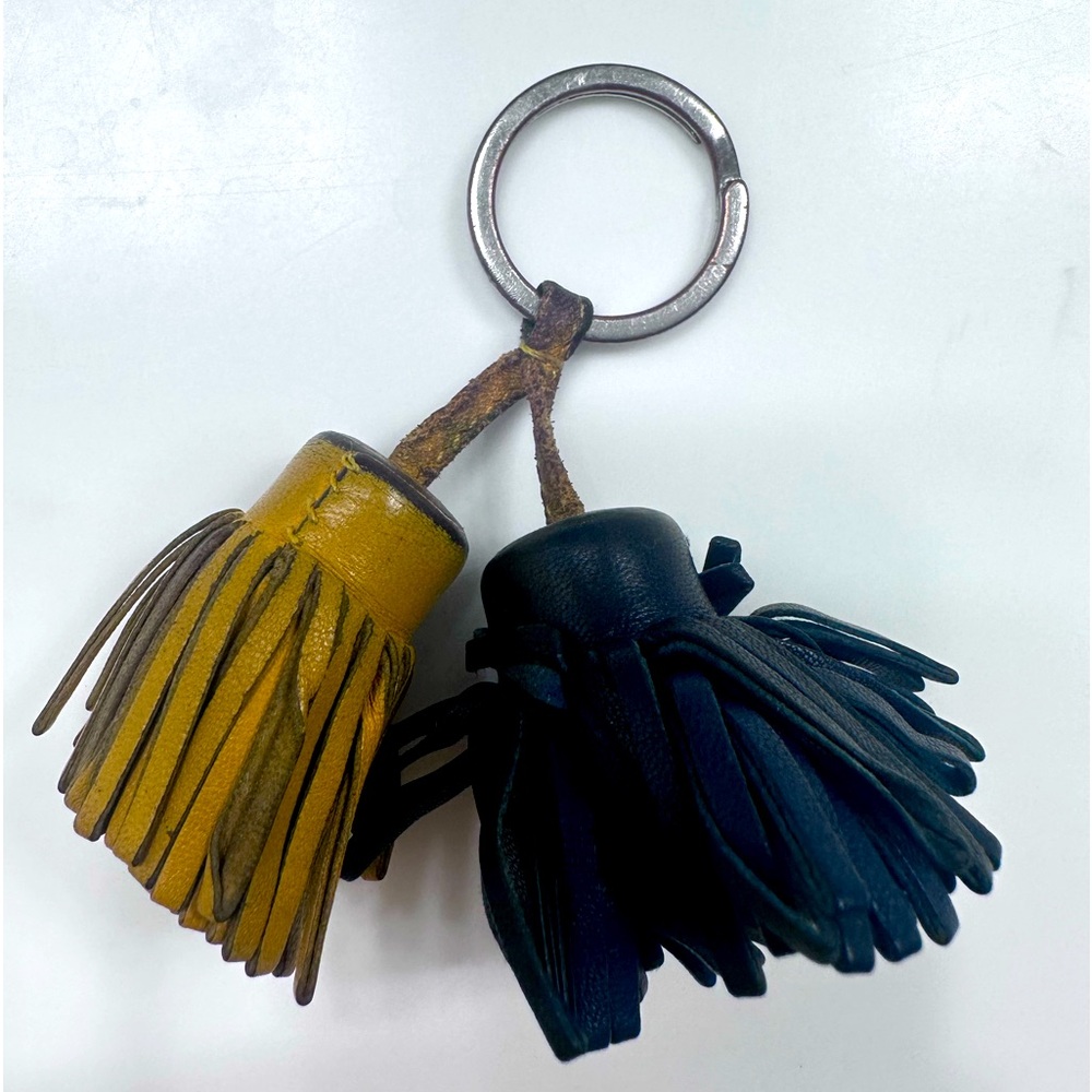 Hermes Yellow and Black Leather Tassel Keychain